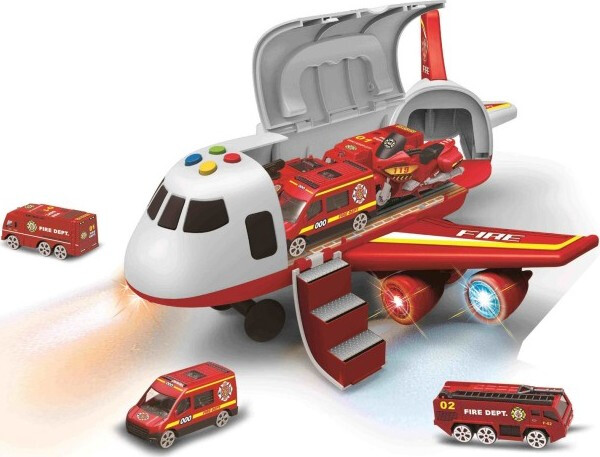 Hasičské letadlo s nákladním prostorem + 3 autíčka