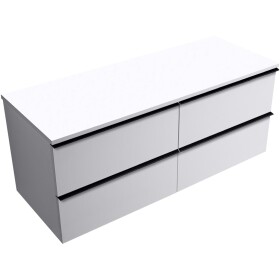 CERANO - Koupelnová skříňka Velora - bílá matná, úchytka černá + deska pod umyvadlo Navira Slim - 18 mm - 140x54,8x46,5 CER-665173
