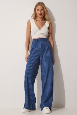 Happiness İstanbul Women's Dark Blue Pleated Wide Leg Pants