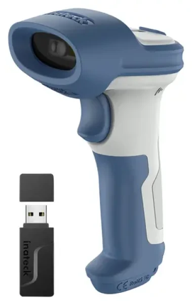 Inateck BCST-73 bílá/modrá / Snímač čárových kódů / 1D/2D / Bluetooth / bezdrátová (BCST-73_WHITE BLUE)