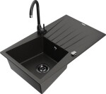 MEXEN/S - Cesar granitový dřez s odkapávačem včetně baterie Telma, černá/zlatá 6514-75-670200-70-B