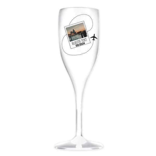 Personalizovaná nerozbitná prosecco sklenice s fotkou a cestovatelským motivem