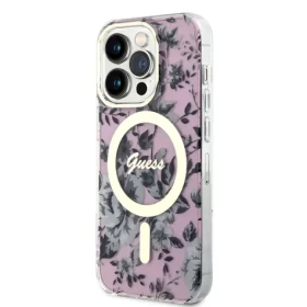 Pouzdro Guess PC/TPU Flowers IML MagSafe Kompatibilní iPhone 14 Pro růžové