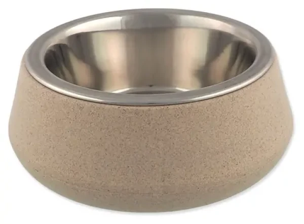 Dog Fantasy Miska nerez EcoStyle béžová / Miska pro psy / bambusový stojan / 14 cm / 480 ml (454-855015)