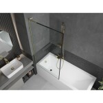 MEXEN/S - Next L vanová zástěna FIX 90 x 150, černá vzor, zlatá kartáčovaná 895-090-000-03-70-55