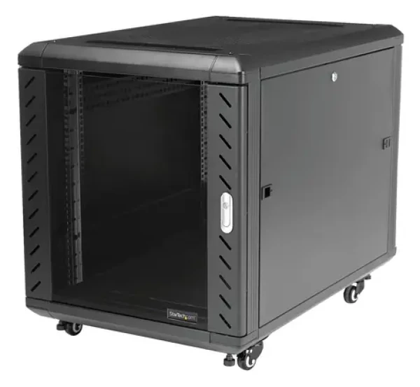StarTech Open Frame 12U černý / Stojanový rack / 19" / hloubka 900 mm / nosnost 800 kg / pojízdný (RK1236BKF)