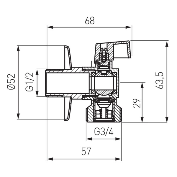 NOVASERVIS - Pračkový rohový ventil se zpětnou klapkou 1/2"x3/4" CF3027
