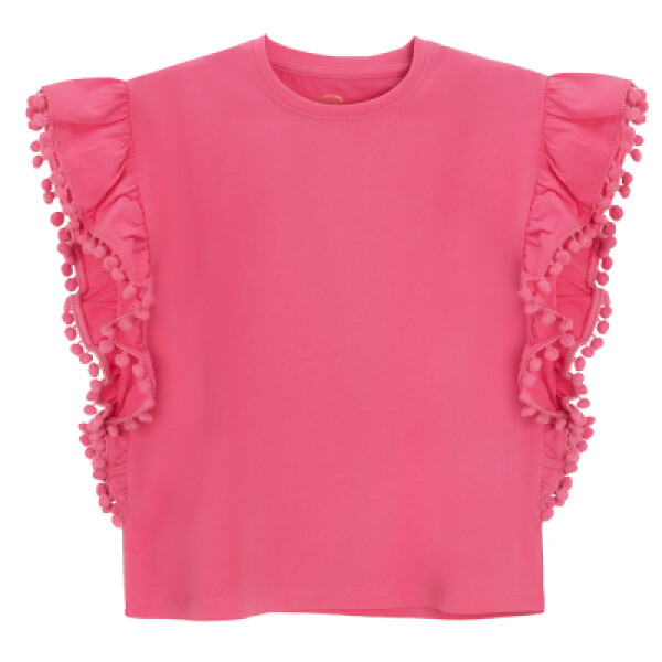 Crop top s volánky- růžový - 98 PINK