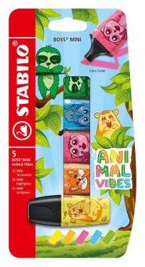Zvýrazňovač STABILO BOSS MINI Animal Vibes 5ks - neonové barvy