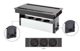 Versalogic VersaFlap dual 2.0 elektrická zásuvka 3x 230V, Francouzská, černá matná (497053)