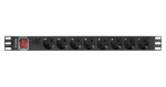 Lanberg PDU černá / Zásuvková lišta do racku / 1U / 19" / 8x zásuvka Schuko / 16 A / 2 m (PDU-08F-0200-BK)