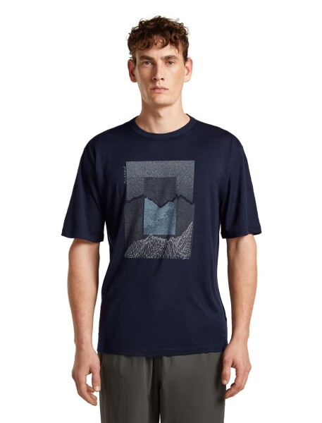Pánské merino triko s krátkým rukávem ICEBREAKER Mens 150 Tech Lite SS Relaxed Tee Mountain Shift, Midnight Navy velikost: XXL