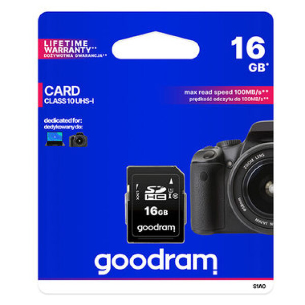 GOODRAM SDHC 16GB / Class 10 / UHS-I U1 / R: 100 MBs / W:10 MBs (S1A0-0160R12)