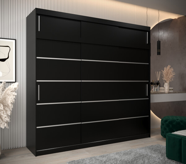 Šatní skříň Abi V1 s nástavcem Barva korpusu: Černá, Rozměry: 250 cm, Dveře: Černá