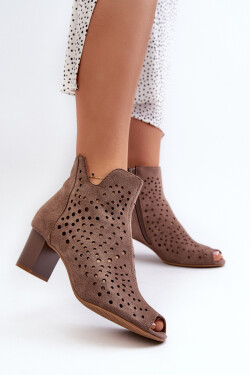 Dámské Botky Z Ekologického Semiše Na Podpatku S Otevřenými Prsty Hnědé Halania 40