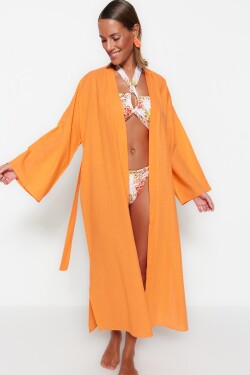 Trendyol Maxi Tkané Kimono & Kaftan s Oranžovým Páskem