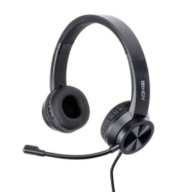 LINDY 20439 Headset otevřená (On Ear) kabelová stereo černá headset, regulace hlasitosti, Vypnutí zvuku mikrofonu Počítače