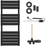 CERANO Koupelnový radiátorový set Claude - kombinované vytápění, termo tyč - boční jednobodové připojení - 600W - černá matná - 1200x500 mm