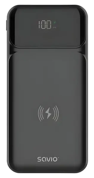 Savio BA-09 černá / Powerbanka / 10000 mAh / bezdrátové nabíjení / USB-C, USB-A / PD, QC 20W (SAVBA-09)