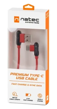Natec Prati červená / Datový kabel / USB-C - USB-A / úhlový konektor / 1 m (NKA-1201)