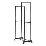 Stojan na šaty dvouramenný s odkladačem na boty, černá barva, kov / plast, chrom