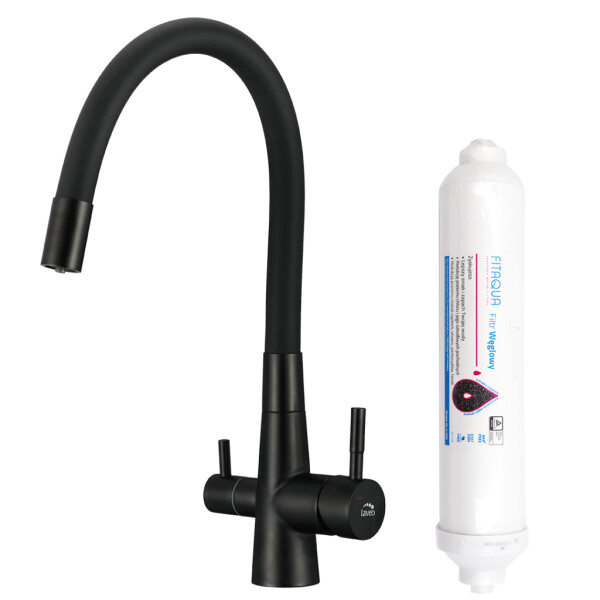 Laveo - Riveco - dřezová baterie stojánková s elastickým ramenem + filtr, černá BRIBB68D