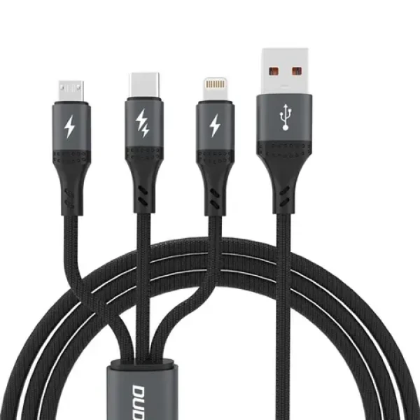 Dudao Datový kabel L3E 3v1 / USB-C / MicroUSB / Lightning 60W / 1.2 m / černá (181545)