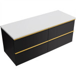 CERANO - Koupelnová skříňka Velora - černá matná, úchytka zlatá + deska z lit. mramoru Elanys - 12 mm - bílá matná - 160x54,2x46,5 CER-679441