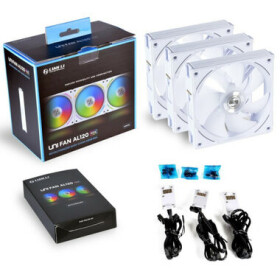 Lian Li UNI FAN AL120 RGB PWM bílá (3ks) + kontroler / 3x120 mm ARGB / 28.3 dB @ 800-1900 RPM / 64.5 CFM / 4-pin (UF-AL120-3W)