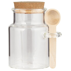 Ib Laursen Skleněná dóza s víkem a lžičkou 140 ml, čirá barva, sklo, dřevo, korek