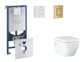 GROHE - Rapid SLX Set předstěnové instalace, klozetu, sedátka SoftClose a tlačítka Skate Cosmopolitan, kartáčovaný Cool Sunrise SANI11BB4111