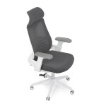 Židle kancelářská, tmavě šedá síťovina MESH, bílý plast, plastový kříž