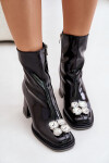 Lesklé dámské boty na podpatku s ozdobou MR880-019 černé D&A 37