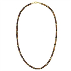 Luxusní pánský náhrdelník Antonio Gold - tygří oko, zlatý hematit, Hnědá 45 cm
