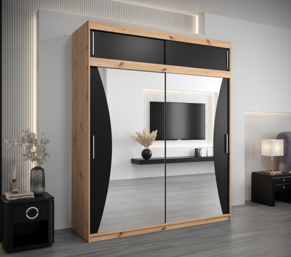 Šatní skříň Abi Mo s nástavcem Barva korpusu: Dub artisan, Rozměry: 200 cm, Dveře: Černá