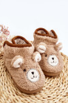 Dětské vyšívané pantofle s medvídkem hnědé Eberra 27