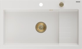 MEXEN/S - Omar granitový dřez 800 x 480 mm, bílá, zlatý sifon 6520801005-20-G
