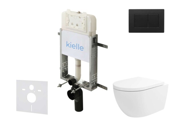 Kielle - Genesis New Set předstěnové instalace, klozetu Oudee, Vortex Rimless+, sedátka softclose a tlačítka Gemini New III, matná černá 30528SZ27