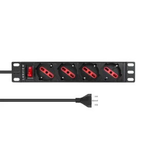 Lanview 10" rozvodný panel 4x Schuko černý / Rozvodný panel / 1U / 2 m kabel / 5 let záruka (LVR-2MIT-SW-IT4)