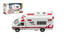 Auto ambulance městské služby plast 15cm na baterie se zvukem se světlem v krabici 19x10x7cm