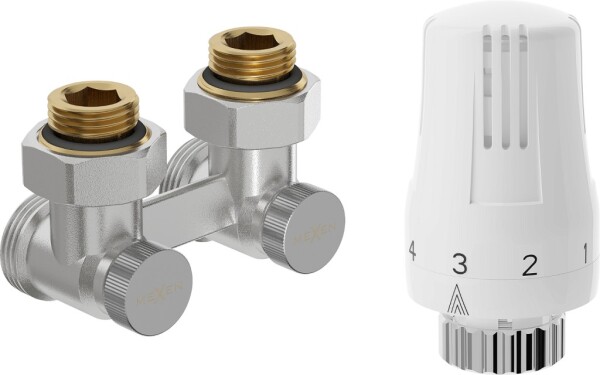 MEXEN/S - G01 středová termostatická souprava pro radiátor DN50, úhlová 1/2"x3/4", nikl W911-012-918-01