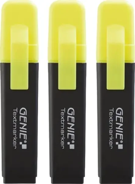 GENIE 40020 Zvýrazňovač žlutý, 3 ks / Zvýrazňovač / Klínový hrot / Šíře stopy 1–5 mm (40020)