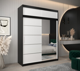 Šatní skříň Abi V2 s nástavcem Barva korpusu: Černá, Rozměry: 180 cm, Dveře: Bílá