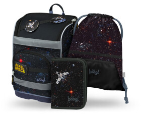 Školní aktovkový 3-dílný set BAAGL ZIPPY PLUS - Pixel Space (aktovka, penál, sáček)