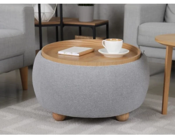 Kulatý taburet měnitelný na stolek Tiziano, světle šedá látka