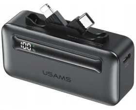USAMS XB-Series CD233 stříbrná / Powerbanka / 5000 mAh / PD 20W / vestavěný kabel USB-C/Lightning (5KCD23302)