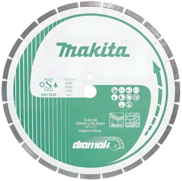 Makita Diamantový řezný kotouč na beton 350x25,4 mm / Řezný kotouč / Segmentový / Mokré i suché řezání (D-80139)