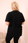 Dámská bavlněná halenka Plus Size s kamínky černá + camel UNI