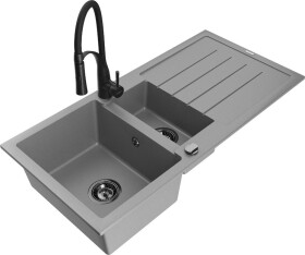 MEXEN - Andres granitový dřez s odkapávačem včetně baterie Aster, šedá 6515-71-73450-70-B