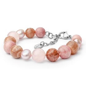 Náramek Manuela - sladkovodní perla,Sluneční kámen,Růžový Křemen, Opál, Barevná/více barev 19,5 cm
